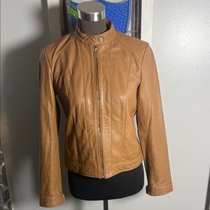 Cole Haan Butter Soft Tan Lambskin Leather Moto Jacket XS